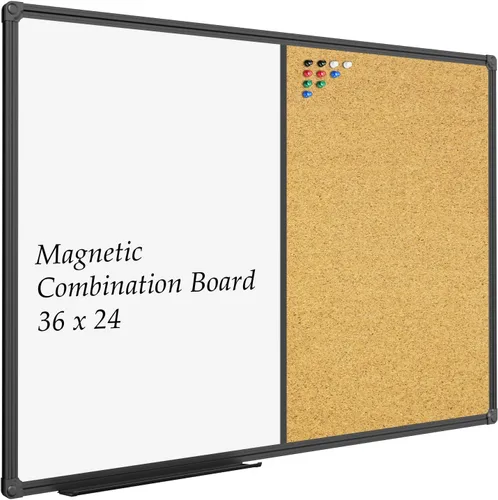 Vista 7 de JILoffice - Pizarrón blanco y corcho combinado para anuncios, tablero combinado 36 x 24 pulgadas, pizarrón magnético, marco de aluminio negro