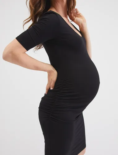 Vista 3 de Motherhood Maternity Vestido de camiseta de maternidad con manga codada lateral para mujer