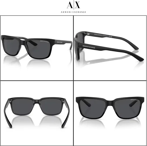 Vista 4 de Armani Exchange AX4026S - Gafas de sol cuadradas para hombre y mujer + paquete con kit de lentes de accesorios Negro mate/Negro brillante/Gris Sólido