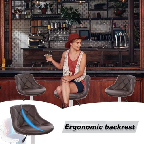 Vista 5 de BestMassage Taburete de bar de cuero de altura ajustable con almohadilla de respaldo de asiento, juego de 2