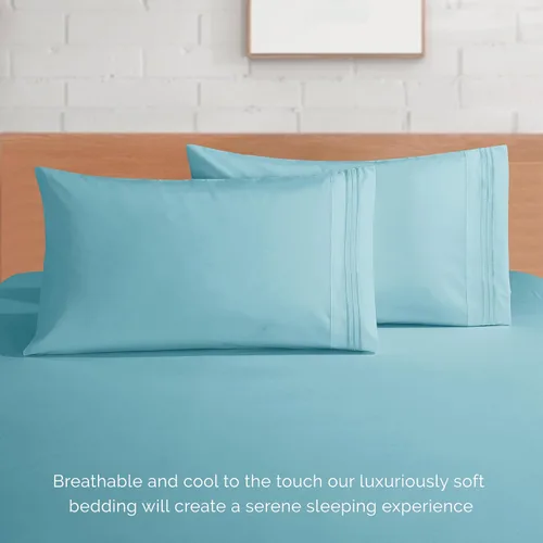 Vista 7 de Elegant Comfort Juego de sábanas de 4 piezas - Ropa de cama de lujo de microfibra de calidad hotelera premium 1500, sábana bajera con elástico Azul