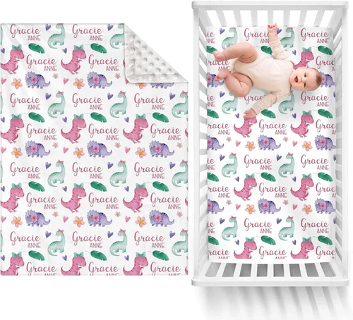 Vista 20 de Manta de bebé de doble capa con nombre personalizado, manta de ropa de cama para niños pequeños con estampado morado personalizado, multiusos