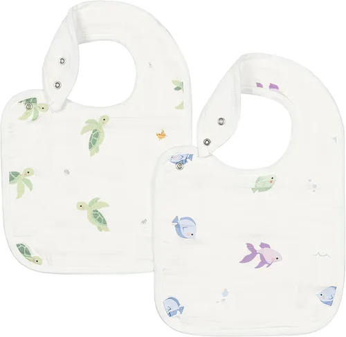 Vista 9 de Bamboo Little Baberos para bebé (paquete de 2) - Baberos con broches ajustables - Parte trasera de rizo absorbente Adjustable Snaps