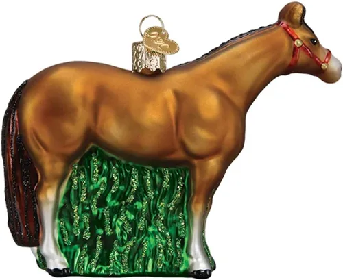 Vista 2 de Old World Christmas Adornos de cristal soplado de caballo para árbol de Navidad