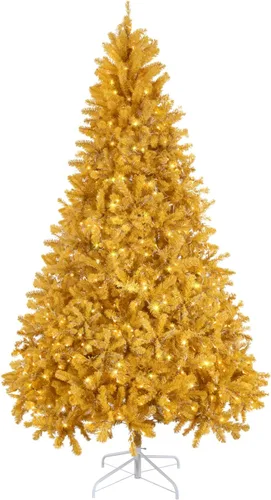 Vista 13 de Maria - Árbol de Navidad dorado preiluminado de 7.5 pies