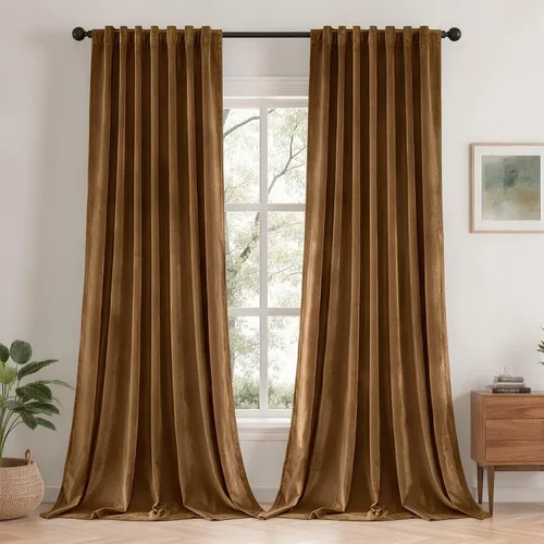 Vista 15 de VISIONTEX Velvet Blackout Curtains Thermal Insulated Beige 63 Inches Beige Camel