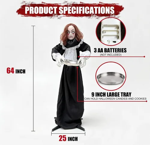Vista 8 de 5.3 Ft Scary Halloween Animatronics Decorations Outdoor Life Size Maid