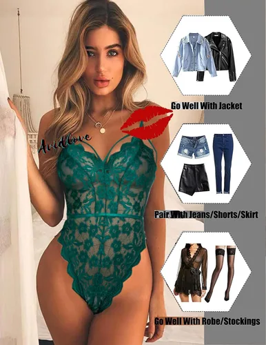 Vista 3 de Avidlove - Lencería de encaje de una pieza para mujer, minibabydoll, minileotardo