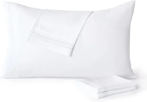 Vista 15 de [Usado] YIYEA Juego de 4 fundas de almohada tamaño Queen, ultra suaves 1800TC calidad hotelera, fundas de almohada bordadas de microfibra de doble