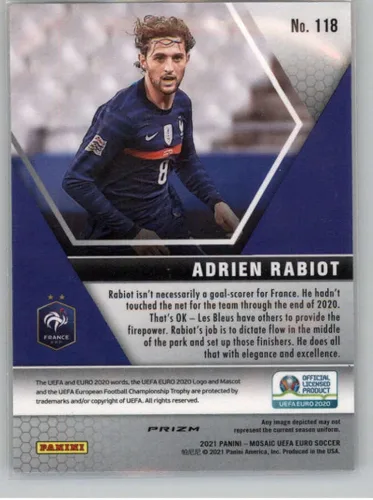 Vista 2 de 2021 Panini Mosaic UEFA Euro 2020 Mosaic PRIZMS #118 Adrien Rabiot France Official Soccer/Futbol Trading Card in Raw (NM or Better) Condition