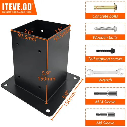 Vista 3 de Base de anclaje de poste de 2 picos, base de poste de madera de hormigón para valla de 4 x 4 pulgadas (real:3.5 x 3.5 pulgadas), soporte para poste