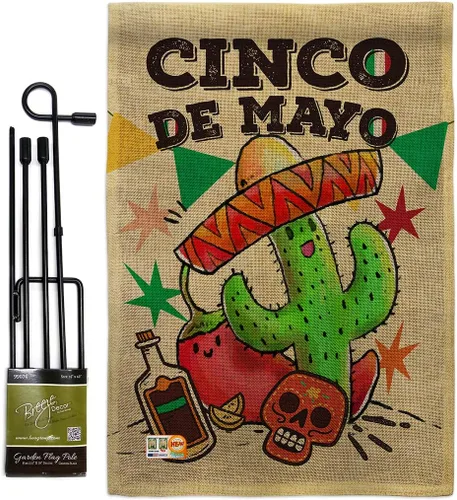 Vista 13 de Bandera de arpillera para jardín del Cinco de Mayo, fiesta de verano, cactus y piñata, sombrero para fiesta mexicana, pequeño regalo decorativo