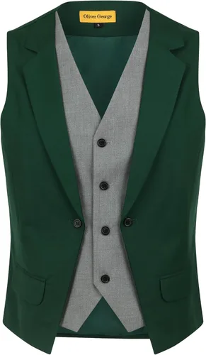 Vista 22 de Oliver George Chaleco formal de esmoquin en capas para hombre, chaleco de traje de negocios