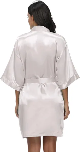 Vista 3 de Kimono de satén para mujer, bata de baño de seda, bata corta para dama de honor