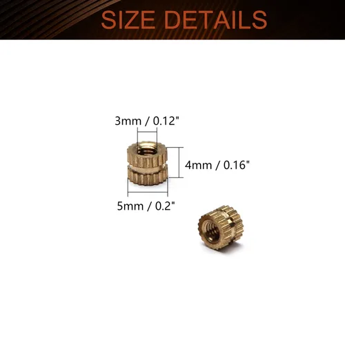 Vista 2 de MroMax Tuercas de inserción moleteadas M3 x 0.157 x 0.197 in, rosca hembra de latón moleteado roscado tuercas de incrustación métricos, ajuste