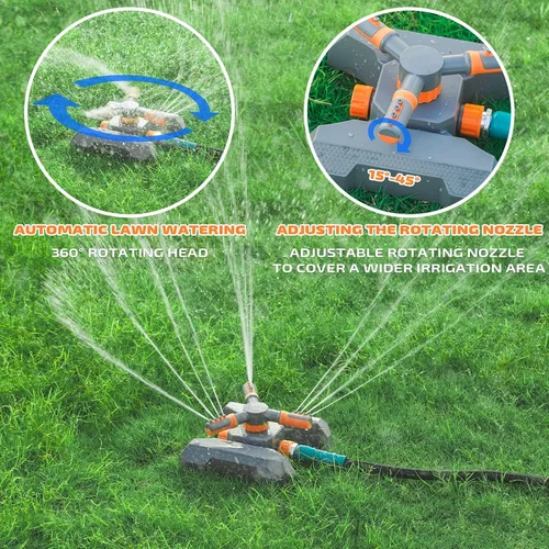 Vista 2 de LINEX Rociadores para patio, rociador giratorio de 360 grados para jardín y césped para una cobertura de área grande, rociador ajustable