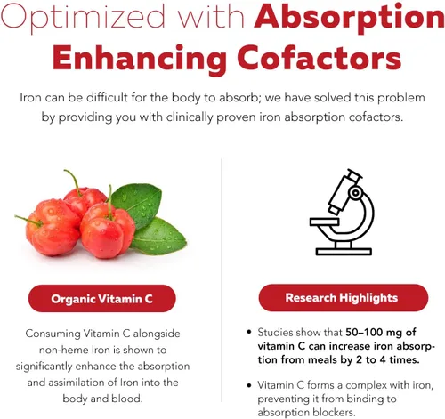 Vista 4 de Suplemento de hierro líquido Certificado orgánico, sabor a bayas, alimento entero, refuerzo de absorción de vitamina C y construcción de sangre