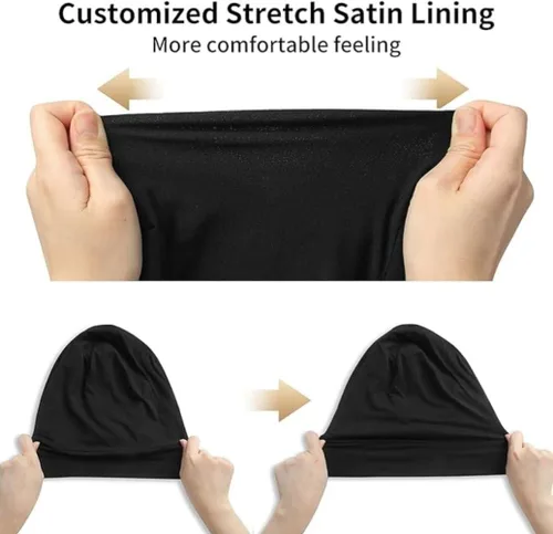 Vista 5 de Gorro de satén con forro de seda, cubierta ajustable para el cabello para mujeres y hombres, gorro de noche para el cuidado de pacientes