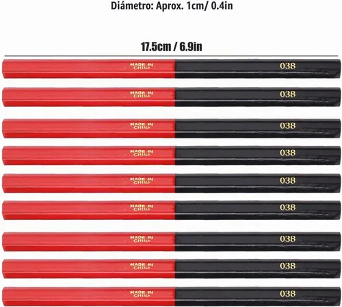 Vista 3 de Lápices de carpintería de alambre redondo rojo azul para carpintería, lápices de construcción para marcar, dibujar y escribir