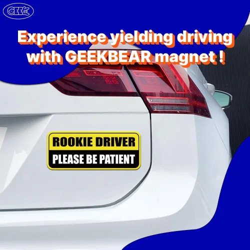 Vista 2 de GEEKBEAR Rookie Driver - Imán para automóvil (paquete de 3), forma rectangular, 8.7 x 3.6 pulgadas (rosa/rosa)