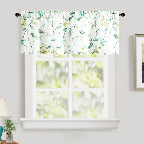Vista 34 de Leeva - Cortinas pequeñas con estampado de pájaros, 24 pulgadas de largo, conjunto de paneles para ventanas, diseño de estampado de pájaros