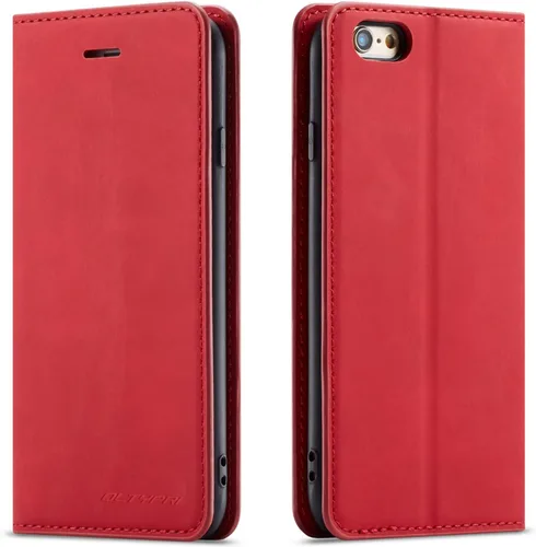 Vista 23 de QLTYPRI Funda para iPhone 6 Plus/6S Plus, cubierta de piel PU con tarjetero, funda tipo billetera con solapa magnética y a prueba de golpes - Vino
