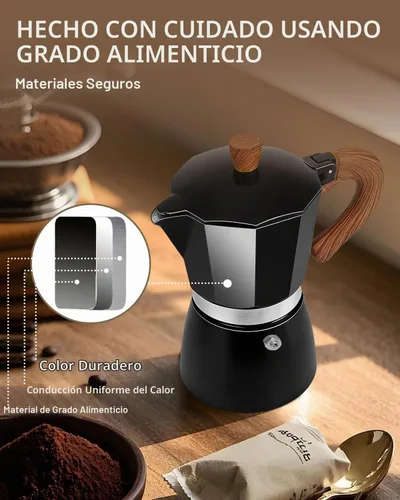 Vista 6 de Cafetera de café para estufa, cafetera de expreso de 3 tazas, olla de moka de aluminio, percolador de 5 oz 150 ml, fácil de preparar para estufas