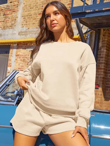 Vista 2 de AUTOMET Conjunto de 2 piezas para mujer, conjunto de descanso de dos piezas, conjunto de sudadera a juego, sudadera corta, ropa de otoño con bolsillo