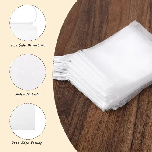 Vista 5 de 100 bolsas de té vacías desechables, bolsas de té sueltas para té de hojas sueltas, bolsas de té de malla reutilizables con cordón para café