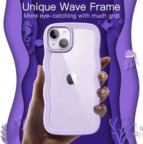 Vista 3 de JETech Bonita funda para iPhone 14 de 6.1 pulgadas, marco ondulado, forma rizada, a prueba de golpes, para mujeres y niñas, parte trasera