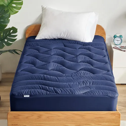 Vista 18 de SLEEP ZONE - Cubrecolchón refrescante, funda de colchón fresca, protector acolchado con zonas, transpirable y lavable, bolsillo profundo de 8-21