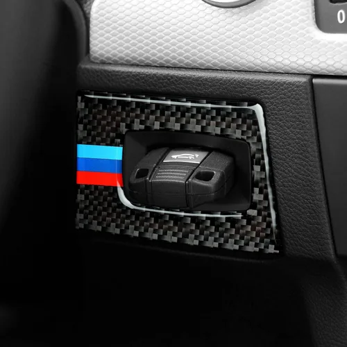 Vista 6 de Calcomanía de fibra de carbono para marco del botón de arranque del motor del coche, cubierta decorativa compatible con BMW E90 E92 E93 2006 2007