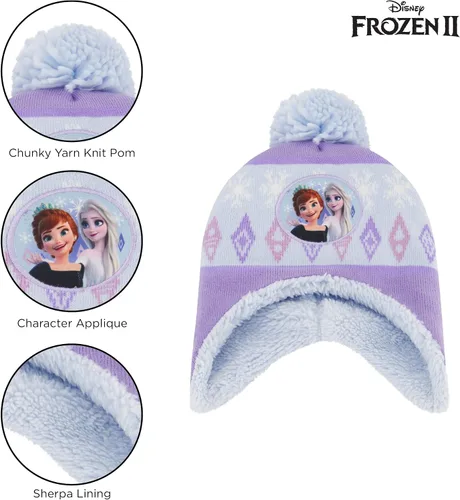 Vista 3 de Disney Juego de gorro y guantes de invierno para niñas de 2 a 4 años o Frozen 2 con gorro Elsa Anna y guantes para niños de 4 a 7 años