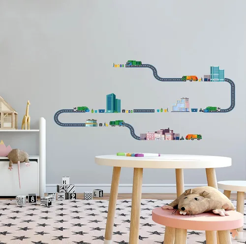Vista 3 de The City - Vinilo adhesivo de vinilo para habitación de niños, camión de basura, colección de residuos sólidos, para dormitorio de niños, sala