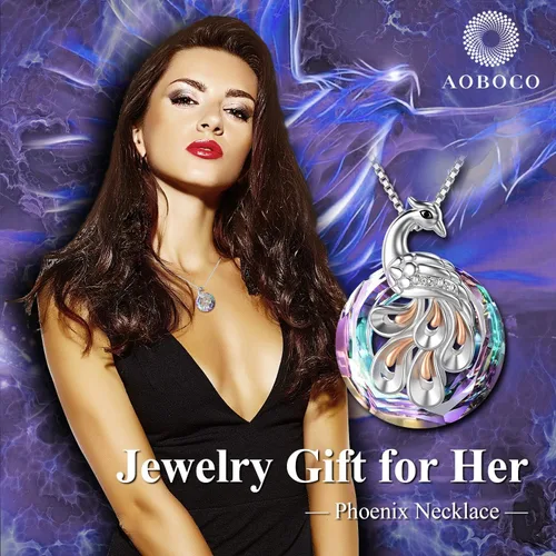 Vista 3 de AOBOCO Collar con colgante de Phoenix para mujer, plata de ley, regalo de joyería femenina con cristal de aniversario, regalo de cumpleaños, regalo