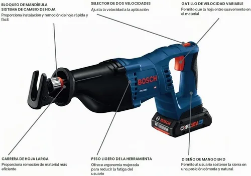 Vista 2 de BOSCH CRS180-B15 Kit de sierra recíproca con mango en D de 18 V, 1-1/8 pulgadas, con (1) batería de alimentación avanzada CORE18V 4 Ah