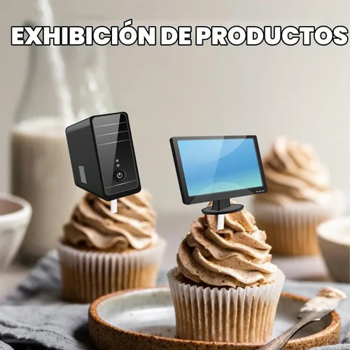 Vista 5 de 18 piezas de equipo electrónico con purpurina para decoración de postre para cupcakes, auriculares para computadora, teclado, ratón, decoraciones