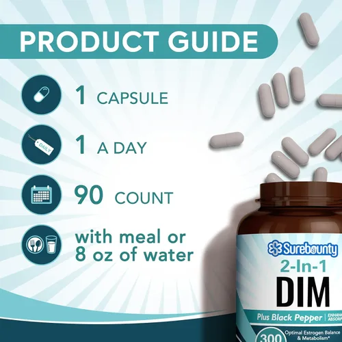 Vista 5 de Suplemento DIM de 300 mg para mujeres y hombres, con extracto de pimienta negra, 90 cápsulas