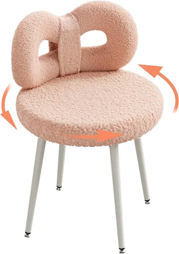 Vista 7 de ROOMTEC Silla de tocador con respaldo, silla giratoria para maquillaje con patas tapizadas y de metal dorado para dormitorio y sala de estar