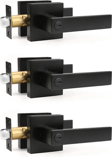 Vista 33 de Gobrico 1 paquete de manijas cuadradas de privacidad para puerta en acabado negro mate, manijas interiores sin llave, reversibles para puertas