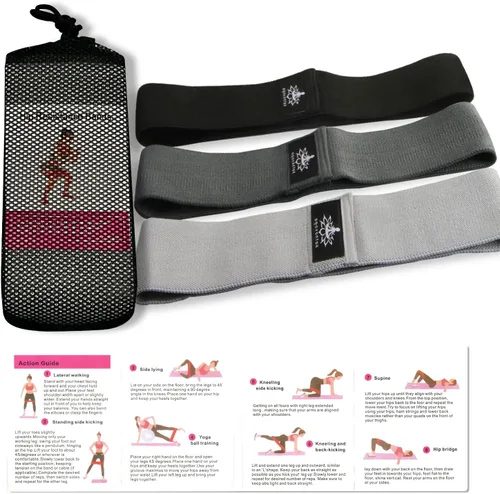Vista 2 de Hatha Yoga Large Resistance Band,14.5" x3.15",Fabric Exercise Loop Bands with Instruction Guide and Carry Bag, Set of 3.