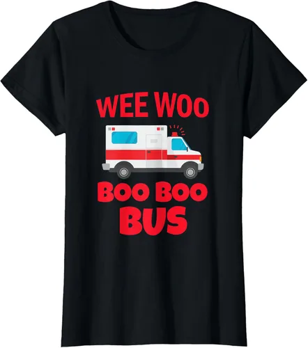 Vista 37 de Wee Woo Boo Boo Bus First Responder - Camiseta divertida de ambulancia, Negro, S
