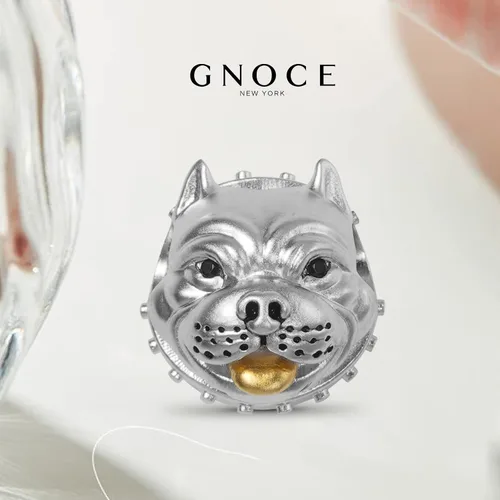 Vista 2 de GNOCE Bully Pitbull - Abalorio de plata de ley para pulsera collar de regalo para mujeres y niñas esposa e hija
