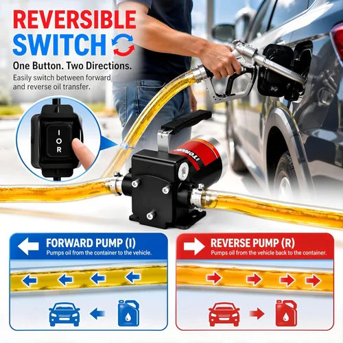 Vista 4 de TOPWAY Bomba de combustible de gasolina de 12 V CC, bomba de transferencia de aceite autocebante de 3.7 GPM con mango, bombeo reversible, protección
