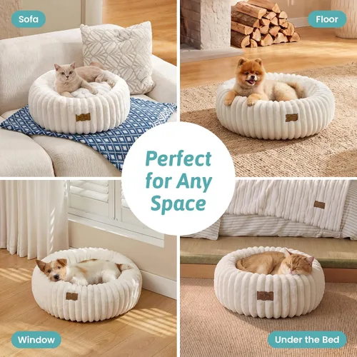 Vista 6 de COZY KISS Donut - Cama pequeña para gatos de interior, cama para gatitos Crema
