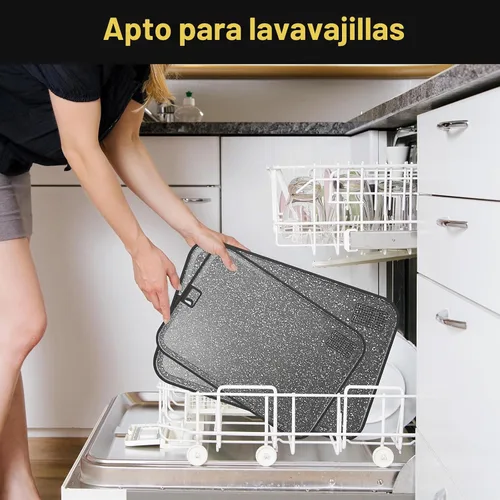 Vista 4 de Tabla de cortar de plástico apta para lavavajillas, 2 tablas de cortar grande para carne con ranuras para jugos, antideslizante, reversible y apta