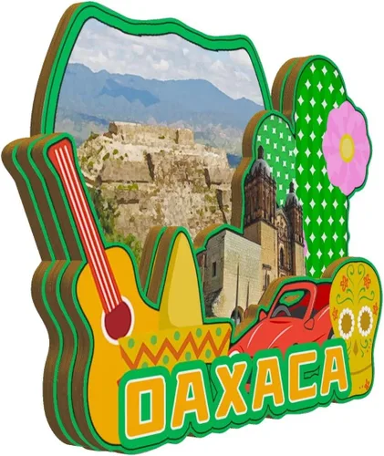 Vista 2 de Imán de Oaxaca México para nevera de madera 3D, monumentos de viaje, coleccionables, recuerdos, decoración hecha a mano -2044