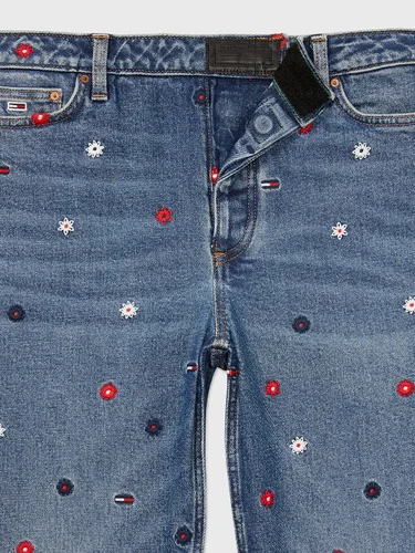 Vista 4 de Tommy Hilfiger Jeans adaptativos para mujer con bordado Tommy con cierre magnético
