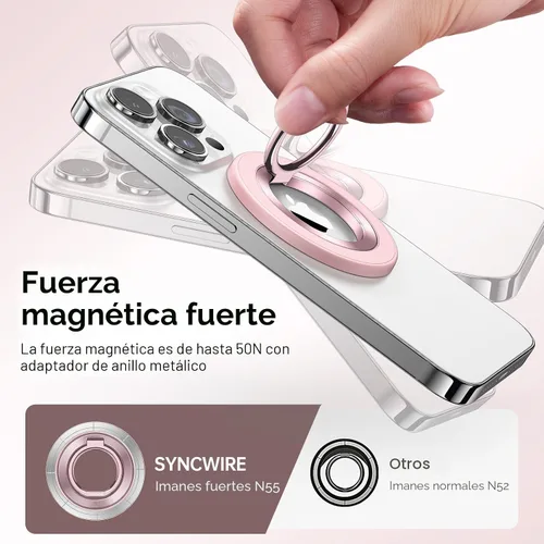 Vista 4 de SYNCWIRE - Soporte magnético con aro para MagSafe, rotación de 360 grados, agarre y soporte para teléfono, aro para dedo, doble imán, compatible