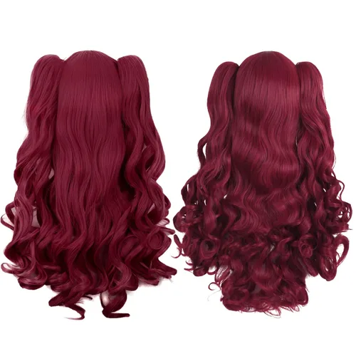 Vista 38 de Peluca MapofBeauty Lolita para disfraz, cabello largo, rizado, con coleta, Blanco